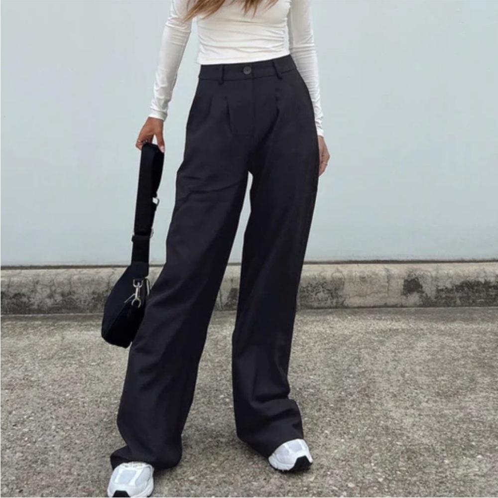 Princess Polly Archer Black High Rise Wide Leg Trouser Pants Size 2 XS